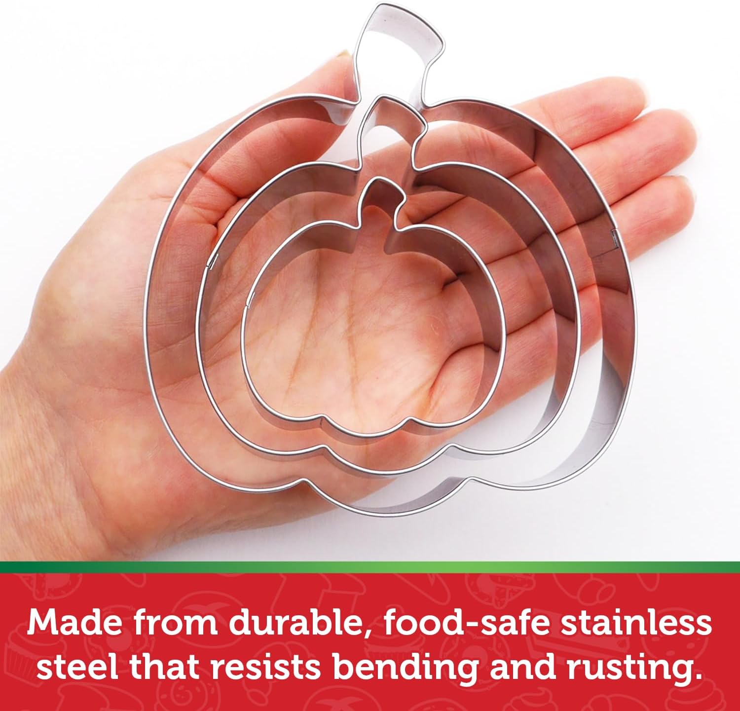 Pumpkin Cookie Cutter 3 Piece Set, Premium Food-Grade Stainless Steel, Dishwasher Safe