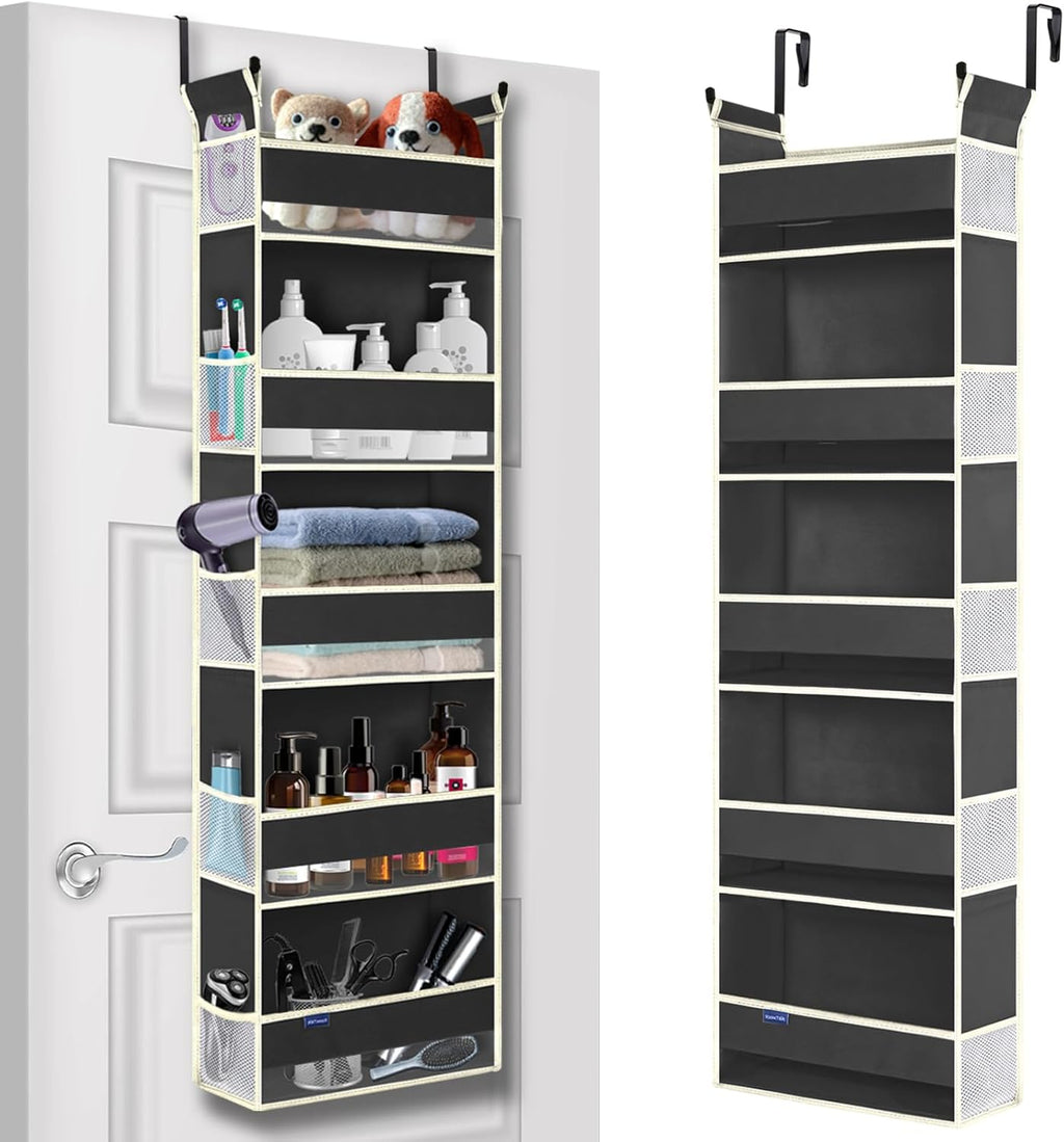 Over The Door Hanging Organizer 5-Shelves and 10 Side Pockets, Over The Door Storage for Bathroom and Bedroom, Back of Door Organizers for Baby Accessories and Kid's Toys (13"x5"x44", Black)