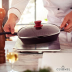 Cuisinel Square Glass Lid for Grill Pans with Steam Vent Hole - 10.5"-inch/26.67cm - Fits Lodge Cast Iron - Fully Assembled Universal Replacement Cover - Tempered and Oven Safe - Reinforced Stainless