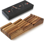 XINZUO In-drawer Knife Block, Natural Acacia Knife Drawer Oganizer, Insert-Kitchen Storage Holder, 11 Slots, Holds up to 11 Various Size Knives, Countertop Saving&Knife Protective