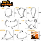 Halloween Cookie Cutters Set of 7 Stainless Steel Pumpkin Ghost Witch Hat Bat Cat Tombstone Skull Shapes for Halloween Party Supplies and Baking 50 Biscuit Bags Included