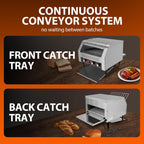 Commercial Toaster Conveyor 450 Slices/Hour, 2600W Stainless Steel Heavy Duty Commercial Toaster Conveyor for Restaurant with Three-ring Heating Tubes for Bun Bagel Bread Baked