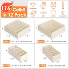 12 Pack Baby Clothes Organizer for Nursery, 116 Cells Fabric Foldable Dresser Closet Organizers and Storage Bins for Clothing, Women Men Underwear Socks, Bra, Ties, Scarf, Belt, Hair Accessories