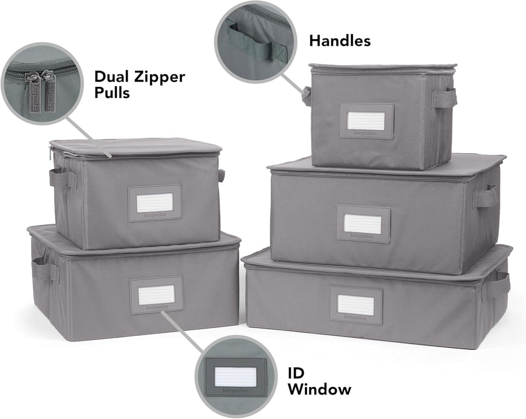 Covermates Keepsakes Dish Storage Box - Stackable, Reinforced Handles, China Storage, Graphite