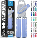 Zulay Kitchen Heavy Duty Stainless Steel Can Opener Manual with Bottle Opener - Rust Proof Manual Can Opener With Turn Knob & Comfy Soft Grip Handles - Periwinkle