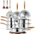 CAROTE 23pcs Tri-Ply Stainless Steel Cookware Set, Pots and Pans Set, Non Stick Induction Kitchen Cooking Sets, Nonstick Cookware Collection, Mirror Polish, Silver