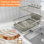 Dish Drying Rack for Kitchen Counter,Two-Tier Dish Rack with Utensil Holder, Auto-Draining Dish Racks, Large Capacity Dish Drainer Organizer for Plates, Bowls, Cups with Drainboard Grey