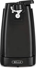 BELLA Electric Can Opener and Knife Sharpener, Multifunctional Jar and Bottle Opener with Removable Cutting Lever and Cord Storage, Stainless Steel Blade, Black