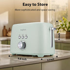 2-Slice Toaster 1.5" Extra Wide Slot Stainless Steel with High Lift Lever, 6 Presets & Bagel/Defrost/Cancel Function, Removal Crumb Tray, Under Base Cord Storage, Green