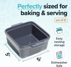 Souper Cubes Stoneware - 5" x 5" Small Ceramic Baking Dish Set with Silicone Covers - Small Casserole Dishes for Oven - Kitchen and Bakeware Essentials - Set of 2 - Charcoal Mini Baking Dishes