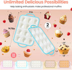 Silicone Muffin Pans for Baking 2 Pack, 2.6 Inch with Metal Reinforced Frame, Regular Size Nonstick Cupcake Pan 12 Cups for Baking Homemade Muffins, Dishwasher Safe BPA Free-Blue