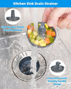 Hibbent 2 Pack 3 in 1 Kitchen Sink Drain Strainer and Stopper Combo, Chrome Stainless Steel Wraped Shell, 6 Anti-Clogging Basket Strainer with Foldable Handle for US Standard 3-1/2" Drain