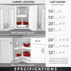 Rev-A-Shelf Dual Shelves Kidney-Shape 24" Lazy Susan Organizer for Lower Corner & Base Kitchen Cabinets, Turntable Home Storage, Wooden, 4WLS472-24-52