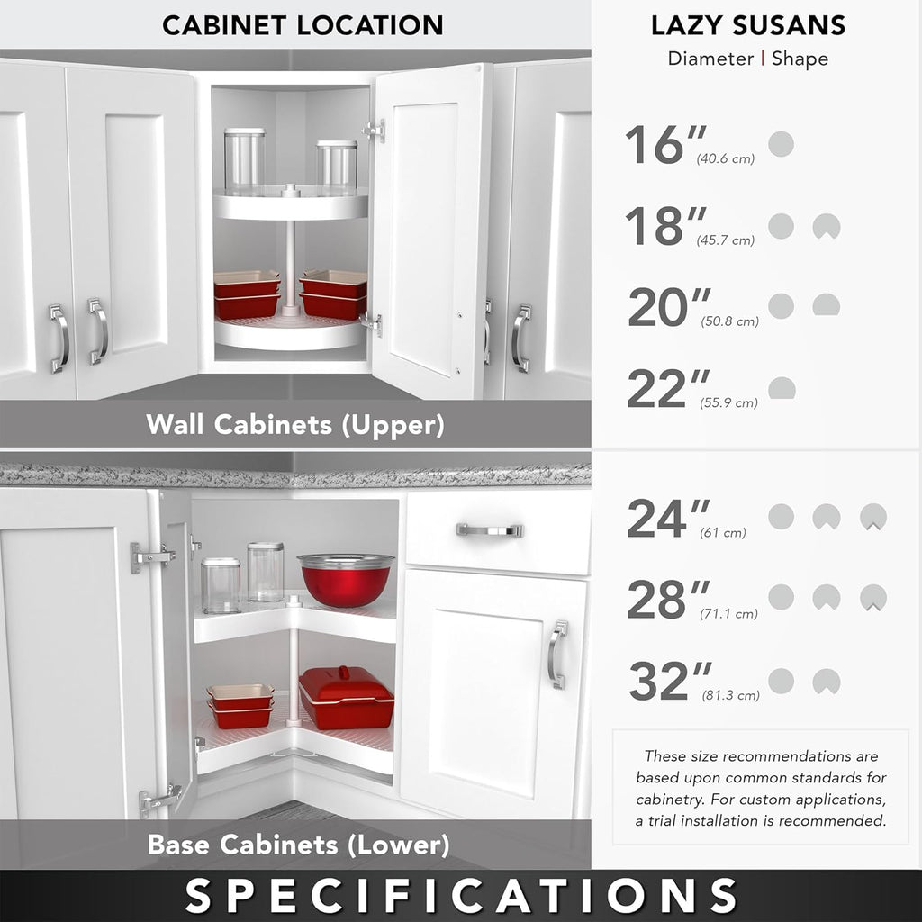 Rev-A-Shelf Dual Shelves Kidney-Shape 32" Lazy Susan Organizer for Lower Corner & Base Kitchen Cabinets, Turntable Home Storage, Wooden, 4WLS472-32-52