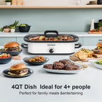Magnifique 4-Quart Slow Cooker with Casserole Manual Warm Setting - Perfect Kitchen Small Appliance for Family Dinners, Dishwasher Safe Crock, White