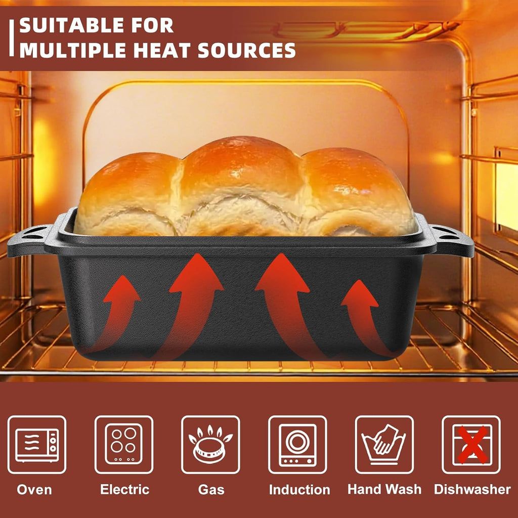 9×5 Inch Cast Iron Loaf Pan with Lid, 2 in 1 Loaf Bread Baking Pans for Homemade Bread, 2 Piece Set