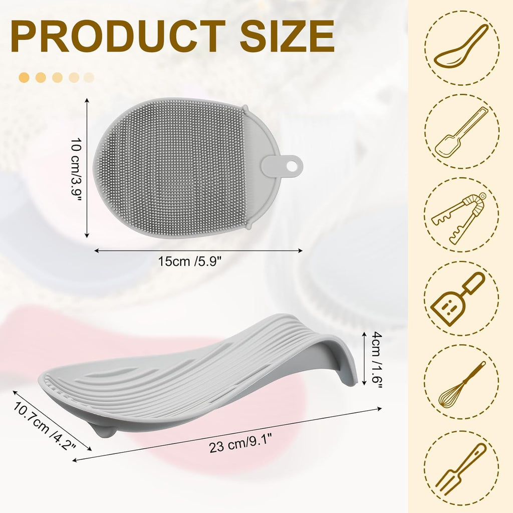 uxcell 1 Set Silicone Spoon Rest for Stove Top, Silicone Spoon Holder for Cooking Spatula, Ladle, Brush Light Grey/Grey