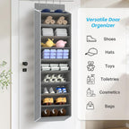 REGELETO 10 Tiers Large Size Over Door Shoe Organizer Storage, Hanging Shoe Rack for Door with Deep Pockets, Fit 20-30 Pairs Shoe Organizer Holder for Sneakers and Boots (Grey)