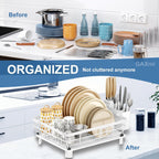 GAXmi Dish Drying Rack Over The Sink Dish Drainer with Drainboard Utensil Holder, 1-Tier White