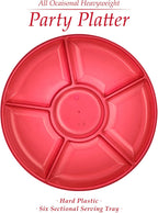 Plasticpro 6 Sectional Round Plastic Serving Tray/Platter (8, Red)