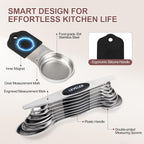 16-Piece Stainless Steel Measuring Cups and Spoons Set, Strong Magnetic Nesting Design 7 Cups 8 Spoons with Leveler, Double Measurement Markings for Dry & Liquid Ingredients, Black