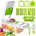 Vegetable Chopper Cutter Slicer Multifunctional 14-in-1 Food Veggie Salad Onion Chopper Cutter Dicer with Container, 8 Interchangable Blades, Hand Protector, Drain Strainer, Peeler, Brush