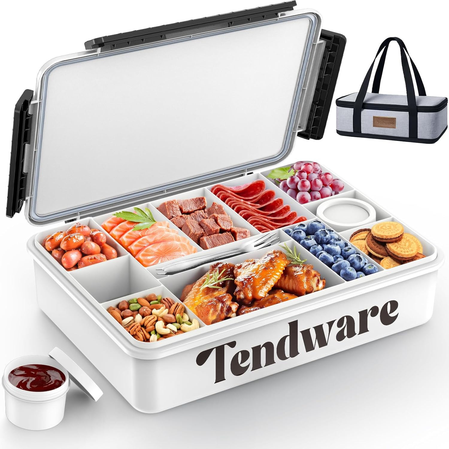 Chilled Portable Snackle Box Container with Reusable Ice Pack Bonus Insulated Bag 12 Compartment Divided Serving Tray Summer Beach Essentials for Charcuterie Snack Road Trip Picnic Keep Food Fresh