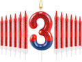 13 Pcs Spider Themed Birthday Candle Set Red Spider Theme Number 3 Candle Cake Topper for Boys Girls Birthday Decoration Spider Party Decoration Supplies (Number 3)