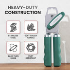 Zulay Kitchen Heavy Duty Stainless Steel Can Opener Manual with Bottle Opener - Rust Proof Manual Can Opener With Turn Knob & Comfy Soft Grip Handles - Pine Green