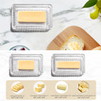 Wide Glass Butter Dish with Cover for Countertop,Vintage Crystal Butter Keeper for Counter,Covered Glass Butter Holder,Butter Holder for Refrigerator,Butter Tray with Two Stick 4oz Butter
