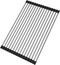 Ahyuan Roll up Dish Drying Rack Over The Sink Kitchen Roll up Sink Drying Rack Stainless Still Portable Drainer Foldable Dish Rack (Black, 17.8''X11.8'')