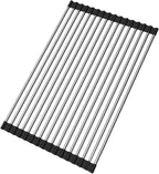 Ahyuan Roll up Dish Drying Rack Over The Sink Kitchen Roll up Sink Drying Rack Stainless Still Portable Drainer Foldable Dish Rack (Black, 17.8''X11.8'')
