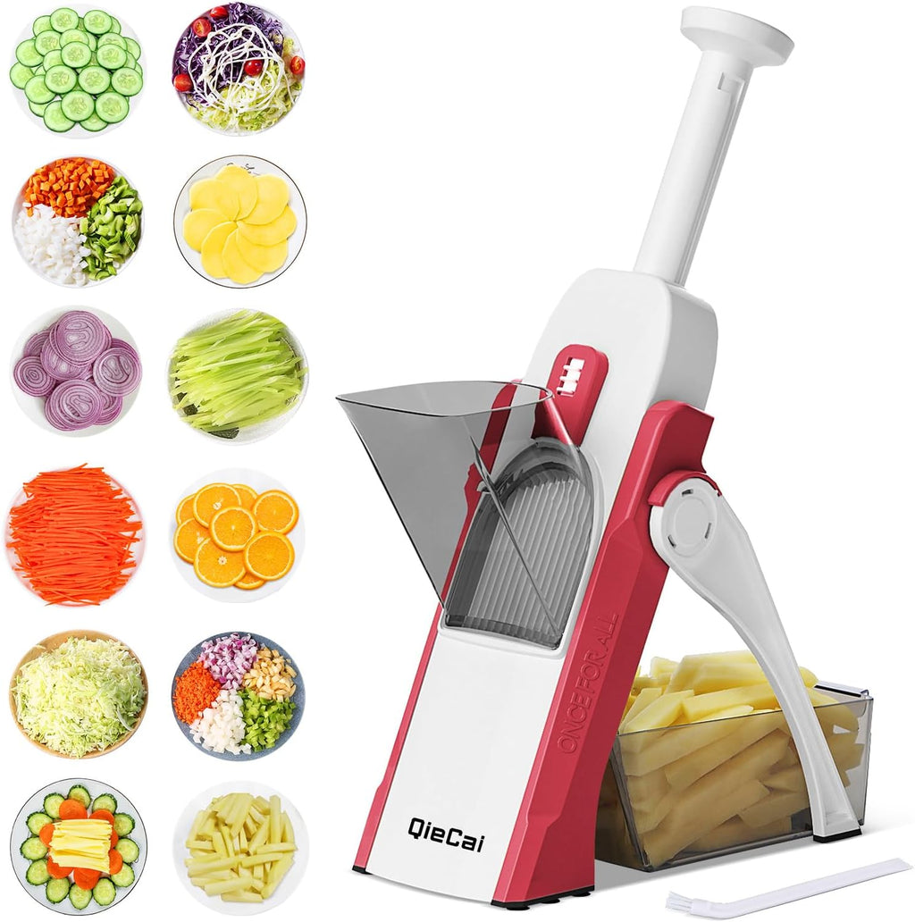 Vegetable Chopper, Safe Mandoline Slicer for Kitchen, Adjustable Thickness Potato Slicer, Manual Food Chopper, Veggie Dicer Kitchen Gadgets Sets (Red)