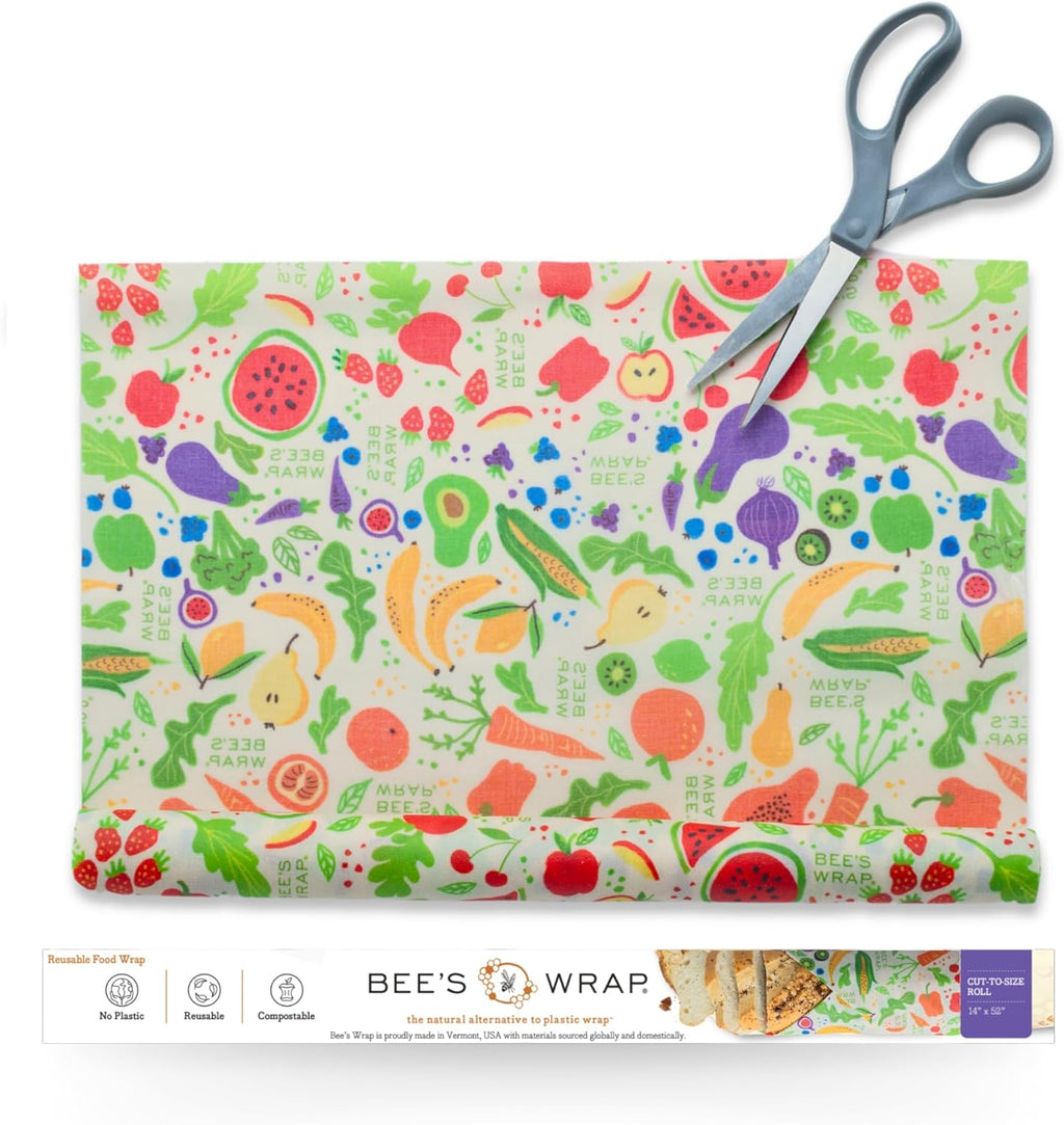 Bee's Wrap Beeswax Wraps for Food - Garden Party Cut to Size 14x52" Wax Paper Roll - Made in USA Reusable Waxed Paper & Bowl Covers - Organic & Eco-Friendly Alternative to Aluminum Foil & Plastic Wrap