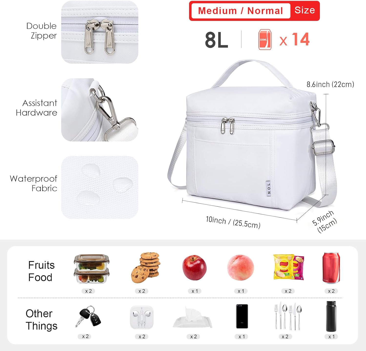 NOL Natural Organic Lifestyle Insulated Lunch Bags for Women Cooler Bag Lightweight Nylon Waterproof Lunch Box For Work