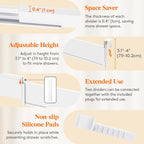 Lifewit Hanging Kitchen Drawer Dividers 3.1" High, 10-17" Adjustable Drawer Organizers for Utensils, Expandable Dresser Separators in Kitchen/Bedroom/Bathroom/Vanity/Office, White(6 Pack)