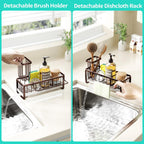 HapiRm Sponge Holder for Kitchen Sink - Self-draining Sink Caddy with Brush and Dishcloth Holders, Stainless Steel Kitchen Organizer for Countertop - Bronze