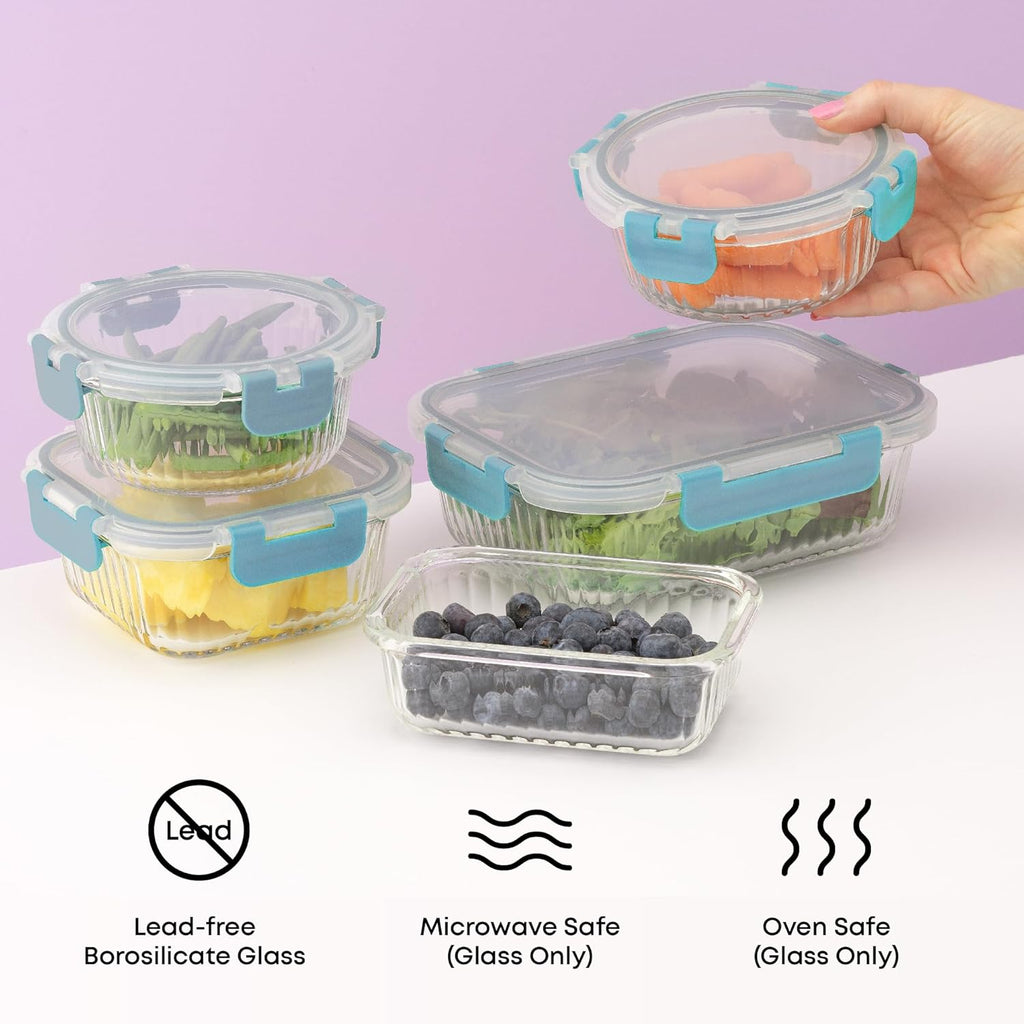 JoyJolt 24pc Borosilicate Glass Storage Containers with Lids | 12 Airtight/Freezer Safe Food Storage Containers for Pantry and Kitchen | Meal Prep Container for Lunch | Glass Tupperware Set