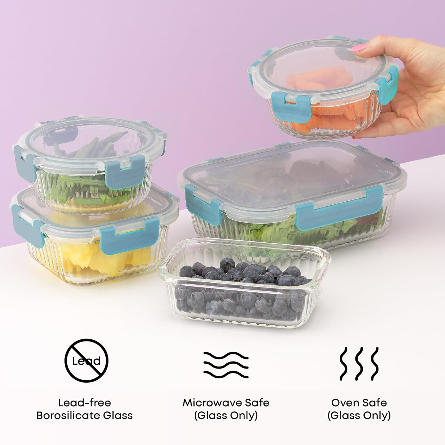 JoyJolt 24pc Borosilicate Glass Storage Containers with Lids | 12 Airtight/Freezer Safe Food Storage Containers for Pantry and Kitchen | Meal Prep Container for Lunch | Glass Tupperware Set