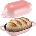 Enameled Cast Iron Bread Oven, 5QT Loaf Cast Iron Bread Pan with Lid, Oval Dutch Oven for Homemade Bread Baking (Gradient Pink)