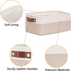 DULLEMELO Small Storage Bins, Storage Baskets for Organizing, Collapsible Rectangular Fabric Baskets for Shelves, Closets, Nursery, Home, Office, Empty Gift Baskets (6-Pack, White&Khaki)