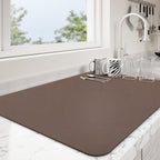 Dish Drying Mat for Kitchen Counter | Coffee Bar Mat for Countertops | Heat Resistant Drainer Mat with Non-slip Rubber Backed | Hide Stain Kitchen Absorbent Draining Mat | Brown 18"x32"