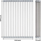Searik Dish Drying Rack Roll Up Sink Drying Rack, Over The Sink Dish Rack Multi-Use Stainless Steel Dish Drainers Heat Resistant Mat for Drying Draining Trivet (17.7"x13.8")