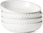 LE TAUCI Pasta Bowl 36 oz, Salad Bowl Serving Plate Bowls, Housewarming Wedding Present, Ceramic Embossment Bowl for Pasta, Fruits, Salad, Noodle, Dinner - 8 Inch, Set of 4, Arctic White