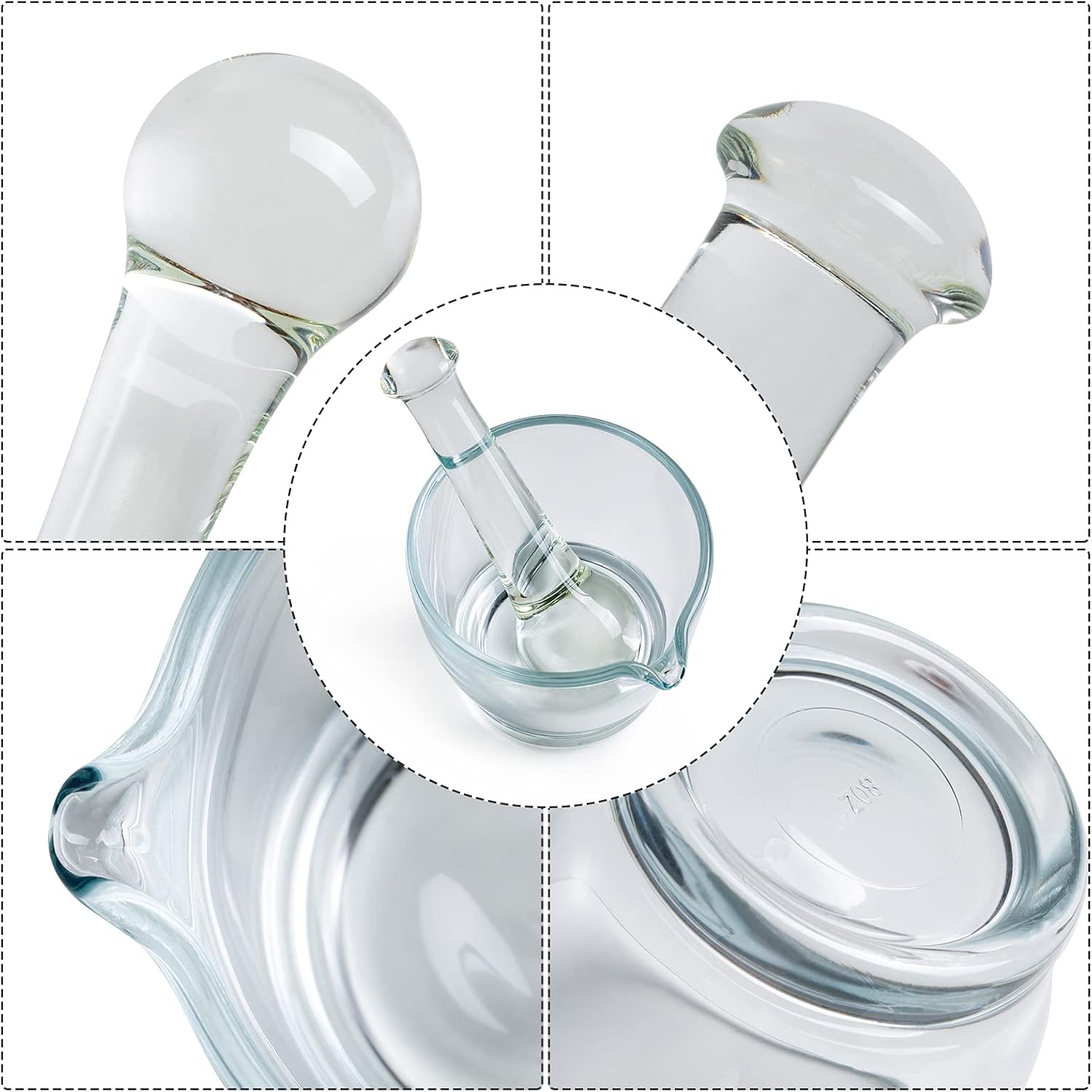 8oz Glass Mortar and Pestle Bowl, Medicine Grinder and Mixer for Pharmacy or Science Lab
