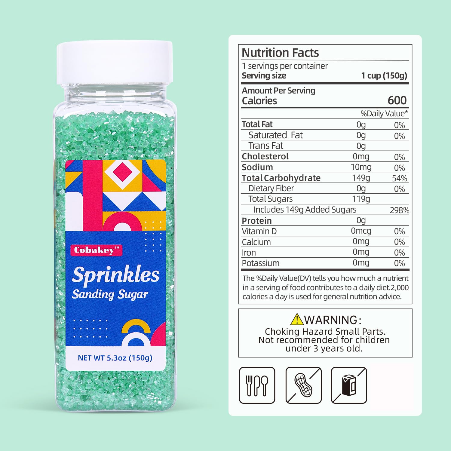 Green Sanding Sugar for Baking Easter Edible Sparkling Sugar Sprinkles Coarse Sugar Crystals for Cake Decoration Cookie Cupcake Topper Ice Cream Topping Supplies 150g/5.3oz