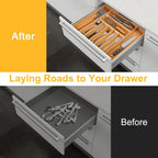 Large Premium Bamboo Silverware Organizer - Expandable Drawer Organizer & Utensil Organizer - 17"x19.7" Cutlery Tray with Dividers for Kitchen Utensils and Flatware (7-9 Slots) (Natural)