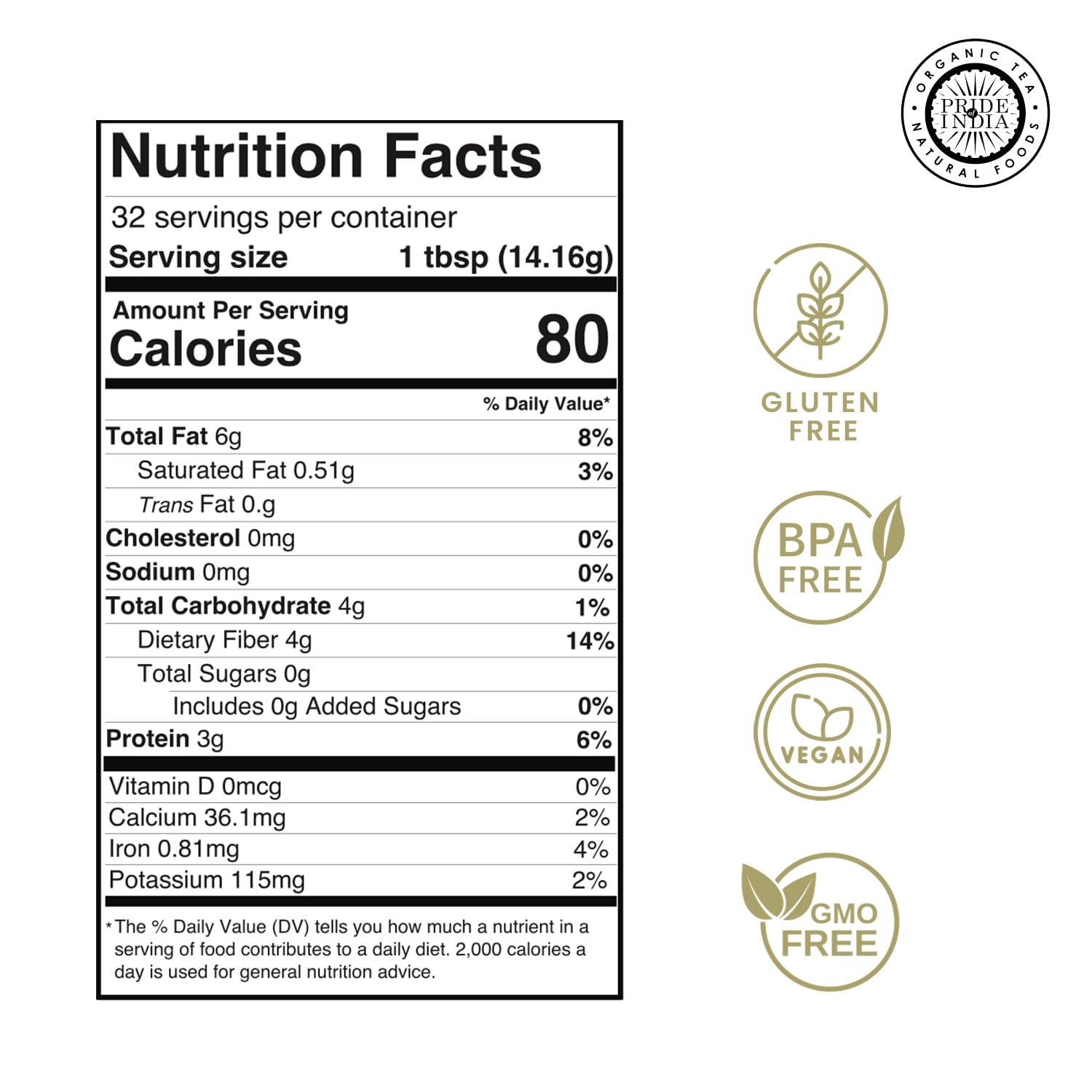 Pride of India- Flax Meal Flour 1 lbs (454 gm) Nutty Earthy Taste Freshly Milled in Small Batches | Prepare Muffins Pancakes Smoothies Pudding Salads | Gluten-Free, Vegan