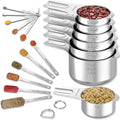 18PCS Measuring Cups and Spoons Set, Includes 7 Stainless Steel Nesting Cups, 6 Rectangular & 5 Mini Measuring Spoons Fits Narrow Jars, Kitchen Gadgets for Cooking & Baking