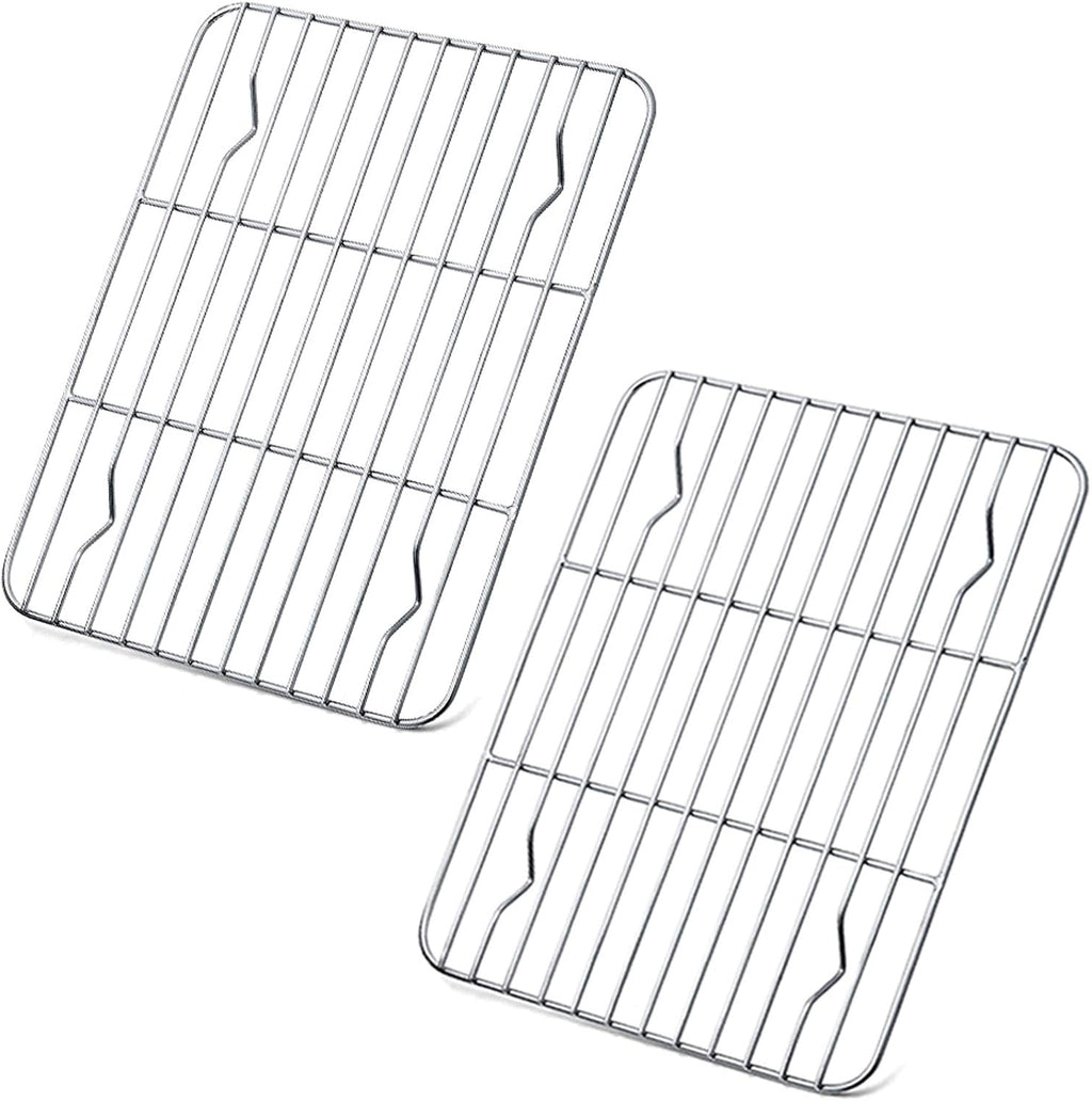P&P CHEF Cooling Baking Rack Pack of 2, Stainless Steel Cooling Racks for Cooking Baking Roasting Grilling Drying, Dense Wires & Smooth Edge, Easy to clean, Silver, 9.7" x 7.3"